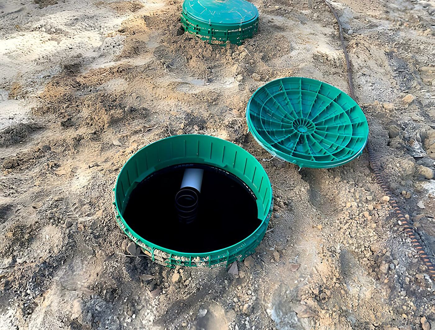 Septic tank risers and access lids installed flush to grade